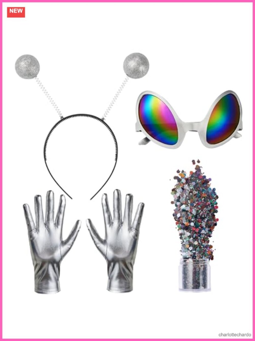 Halloween Alien Accessory Set Antenna Headband Gloves Glitter Costume Cosplay